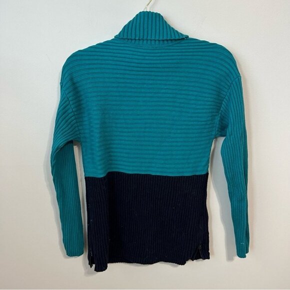 Talbots Teal Blue Navy Colorblock Ribbed Turtleneck Sweater Women’s Size Small - Picture 6 of 7